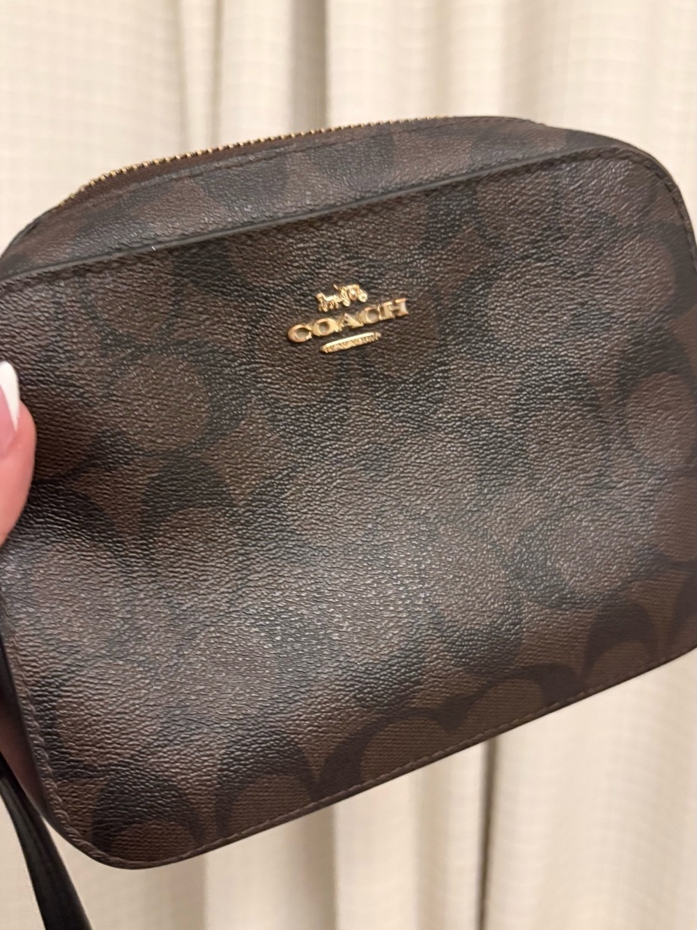 Coach Brown Signature Wristlet with Gold Logo